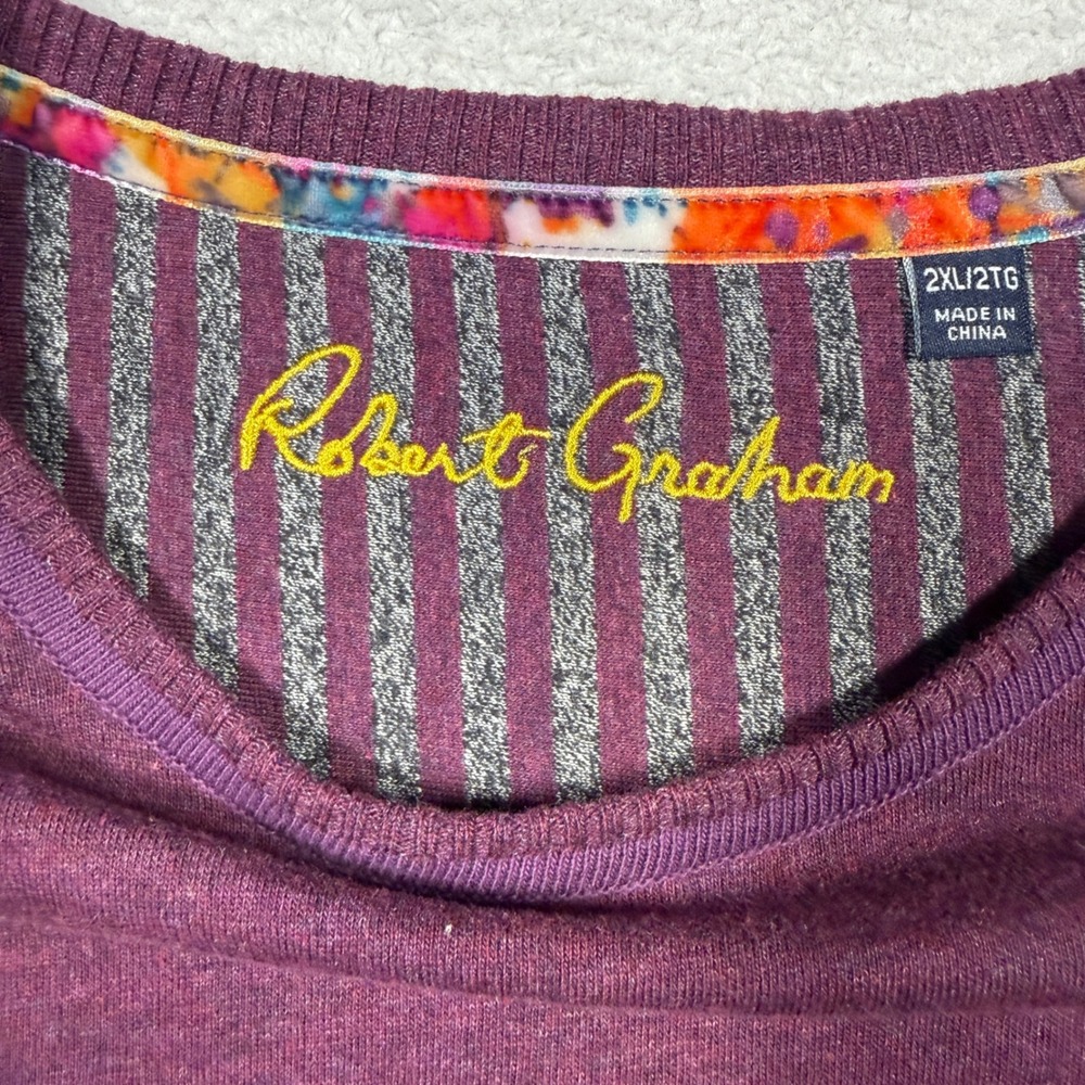 Robert Graham Long Sleeve Shirt‎ Mens 2XL Burgundy 100% Cotton Tee Fits Like XL - Picture 2 of 5
